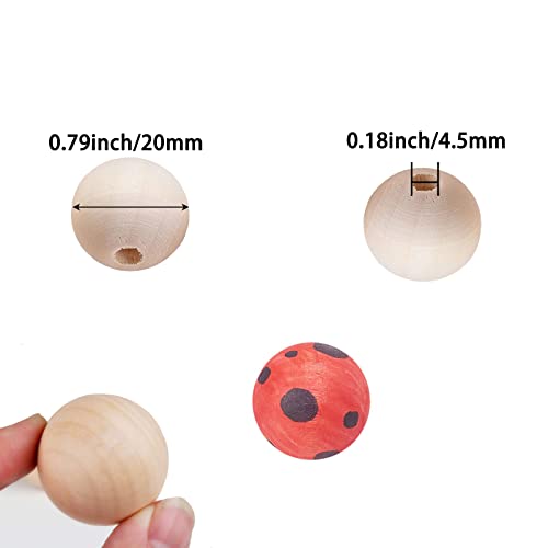 100Pcs 20mm Unfinished Wood Beads Round Wooden Spacer Beads Natural Wood Loose Beads - size: 20