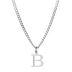 Men’s Minimal Initial Necklace, Stainless Steel Gold Silver Tone 26 Letters Pendant Necklace for Men Women 3.5mm Cuban Chain Waterproof - style: B