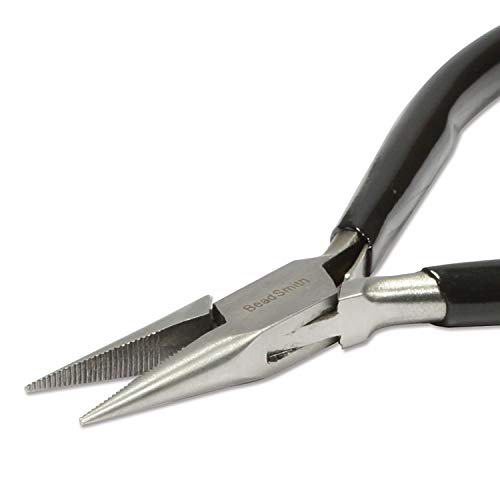 The Beadsmith Chain Nose Pliers – Serrated – Extra Fine Tips – 4.5 inches (114mm) – PVC Grip Handle with Double Leaf Springs – Jewelry Making Tool for Creating Bracelets, Earrings and Necklaces - style: Serrated Chain nose