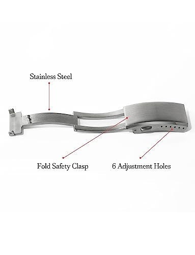 watchdives Watch Buckle 16mm/18mm/20mm/22mm Fold Safety Milled Clasp Replacement Stainless Steel Watchband Clasp (Silver, 16mm) - color: Silver, size: 16mm