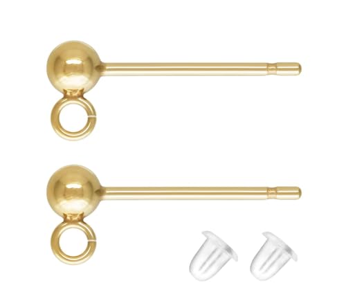 4pcs Adabele Real 1/20 14K Gold Filled 3mm Ball Earring Post Findings Open Ring 4pcs Earring Backs Non Tarnish for DIY Earrings Jewelry Making JK1-D3 - color: 14K Gold Filled, size: 3mm ball/dot - 2 Pairs