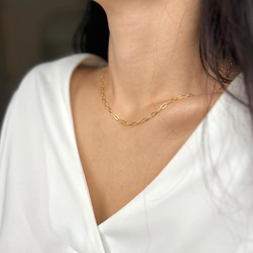 GTVOODX 33 Feet Gold Paperclip Chains for Jewelry Making Oval Soldered Stainless Steel Necklace Bulk Chain Roll Spool for DIY Bracelet Craft Supplies with Lobster Clasps Jump Rings - color: Gold Thin Paperclip Chains