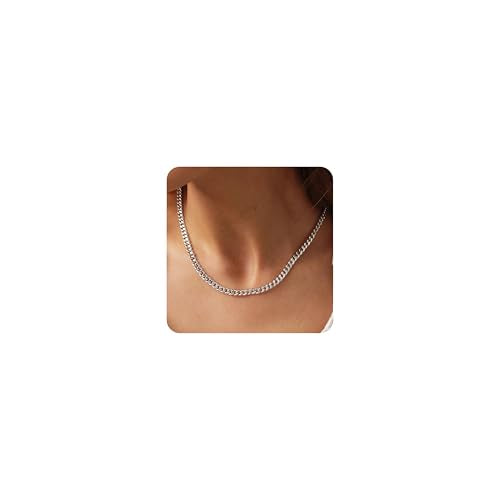 Gold Cuban Chain Necklace for Women, Trendy 14K Gold Plated Dainty Chunky Necklace Adjustable Cuban Link Chain Choker Necklace for Men Fashion Jewelry Best Gifts for Birthday Christmas Thanksgiving - color: Silver, size: 16'' +2'', style: 5MM