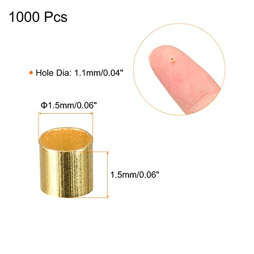 uxcell 1000Pcs Crimp Tube Beads, 1.5x1.5mm Brass Tube Crimp End Spacer Beads Tiny Stoppers for Bracelet Jewelry Making DIY, Gold Tone - color: Gold Tone, size: 1.5x1.5mm