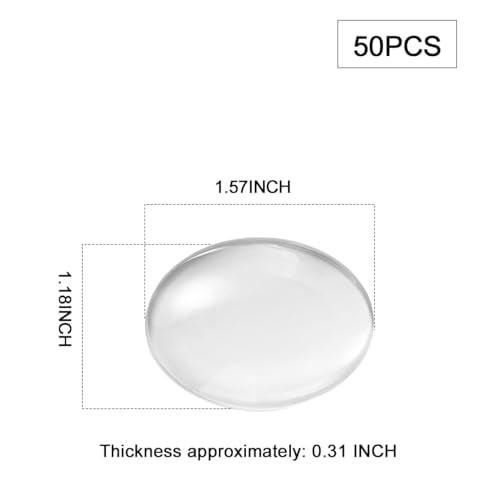 Koliva Oval Cabochons 30x40MM Clear Glass Cabochon 50PCS Transparent Glass Cabochons with Flat Backs Glass Dome for DIY Crafts Photo Pendant Jewelry Making (30x40MM,50PCS) - size: 30x40MM,50PCS