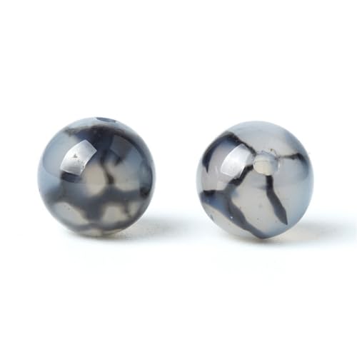 100Pcs Natural Stone 6mm Black Dragon Vein Agate Round Loose Gemstone Energy Healing Beads Hole Size 1mm DIY Smooth Beads for Bracelet Necklace Earrings Jewelry Making - color: Black Dragon Vein Agate, size: 6mm
