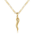 Barzel 18K Gold Plated Flat Marina Chain With Italian Horn Necklace Cornicello - Made In Brazil - size: 20 Inches