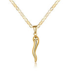 Barzel 18K Gold Plated Flat Marina Chain With Italian Horn Necklace Cornicello - Made In Brazil - size: 20 Inches