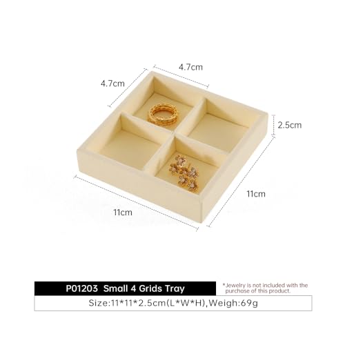 Dark Blue Jewelry Display Tray Ring Necklace Earring Bangle Organizer Multifunctional Storage Case for Jewelry Showcase (Small 4 Grids Tray(beige)) - color: 24-4 Gird Tray
