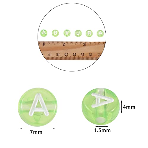 BEEFLYING 1480Pcs Transparent Acrylic Alphabet Beads Flat Round Disc Coin A-Z White Letter Beads Clear Spacer Beads Charms for DIY Friendship Bracelet Souvenir Jewelry Crafts Making (Lawn Green) - color: Lawn Green