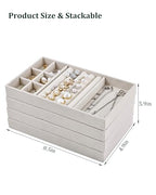 Stackable Jewelry Organizer Trays with Removable Dividers, 4-Tray Beige Jewelry Drawer Organizer Set for Earrings, Necklaces, Rings & Bracelets Gift for Her - size: 4 Layers