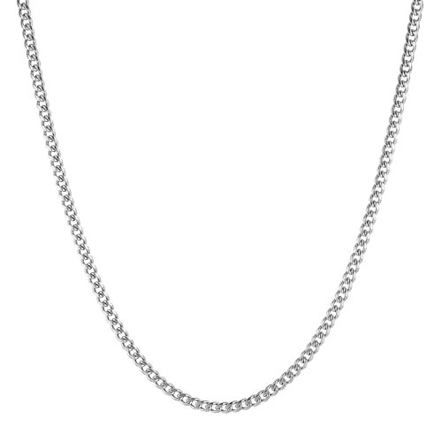 HZMAN Cuban Chain for Men - Stainless Steel Gold & Silver Diamond Cut Hip Hop Link Chains - 3.5mm/5mm/7mm/9mm - 16-30 Inch - color: 5mm Silver, size: 30In