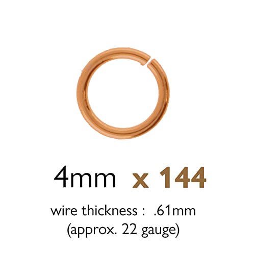 The Beadsmith Open Jump Rings – 4mm, Copper Plated, 22-Gauge (0.7mm) Wire Thickness, 144 Pieces – Findings for Making Keychains, Charms, Chain Mail and Body Jewelry - color: Copper, size: 4mm - 22 Gauge