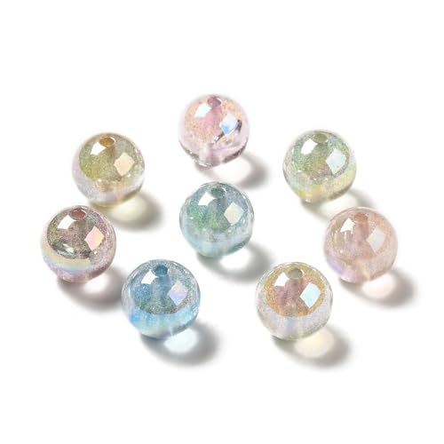 LiQunSweet 200 Pcs 16MM UV Plating Transparent Round Acrylic Beads Rainbow Iridescent Glitter Chunky Bubblegum Beads for DIY Jewelry Crafts Decoration - color: 16MM Glitter Round Beads_200 Pcs