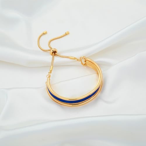 WOWORAMA Adjustable Slider Bracelets for Women Bar Friendship Bangle Bracelet for Women Gold/White Gold/Rose Gold Bolo Bracelet - color: Triple Bar-Blue