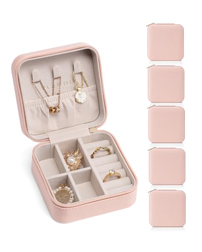 VLANDO Travel Jewelry Box, Small Jewelry Travel Organizer Case for Girls Women - Pink*6 pack - color: Pink - 6, size: A. with Hook