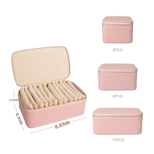 Travel Jewelry Case, Portable Jewelry Box with 6 Jewelry Bags,Travel Gift for Women Teen Girls (Pink 12 Pcs) - color: Pink 12 Pcs