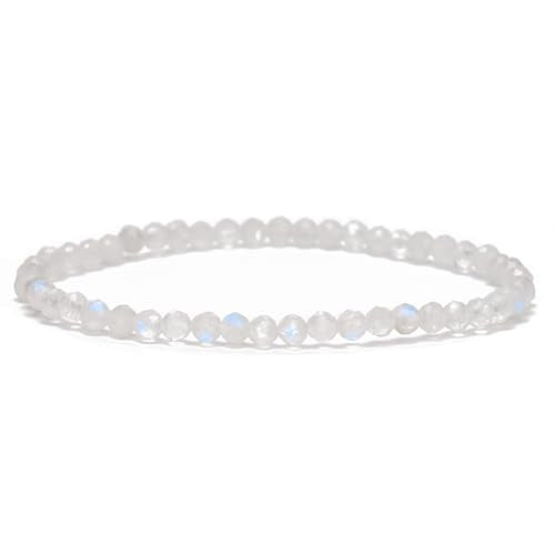 Angelstones Natural Gemstone Small Beaded Stretch Bracelet, 4mm Faceted Round Beads, Crystal Healing Bracelet for Women - color: Blue Moonstone