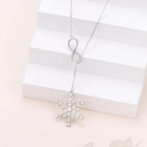 Long Necklace Sterling Silver Larait Bar Y Lariat Long Chain Drop Adjustable Necklace Gift for Her, 30" - style: Long Chain Snowflake Necklace