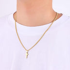 Fiusem Easter Basket Stuffers Cross Necklace for Men and Women, 14K Gold Plated Mens Cross Necklaces with 3.5mm Cuban Chain, Stainless Steel Pendant Chain 16-24 Inches - size: 20 Inches, style: Tiny gold cross:0.8"*0.45"
