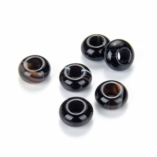 Adabele 10pcs Natural Black Onyx White Striped Pattern Gemstone 14mm Donut Rondelle Beads Large Hole ID 5.6mm for DIY Craft Jewelry Making GW-A14 - color: Black Onyx, size: 14mm x 8mm - 10pcs