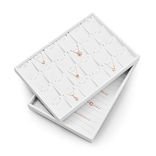 White PU Leather Jewelry Display Tray 24 Grids Pendant Earrings Necklace Organizer Display Showcase Jewelry Storage Tray - size: 24 Grid with insert