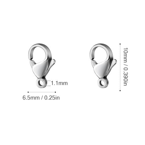 [10MM/ 120PCS] Stainless Steel Lobster Clasps for Jewelry Making 304 Stainless Steel Lobster Claw Clasps Bulk for DIY Crafts Jewelry Making - color: 10mm stainless steel
