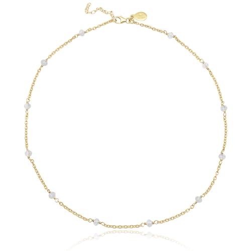 Dainty Gold Necklace for Women,Trendy 18k Gold Vermeil Sterling Silver Choker Necklace Thin Beaded Choker Necklaces Womens Simple Jewelry Gift for Valentines Day - color: June - Moonstone
