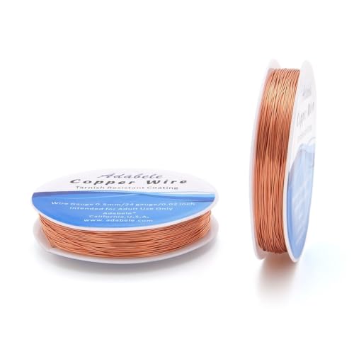 Adabele 295 Feet Premium Tarnish Resistant Round Bare Raw Jewelry Copper Wire Beading Wire Spool Bulk (0.5mm/24 Gauge) for DIY Craft Jewelry Making BF287-5 - color: Copper, size: 0.5mm (24 gauge) wire - 2 Rolls