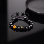 FRG Initials Bracelets for Men Letter Link Handmade Natural Black Onyx Tiger Eye Stone Beads Braided Rope Meaningful Bracelet - style: Braided rope-N