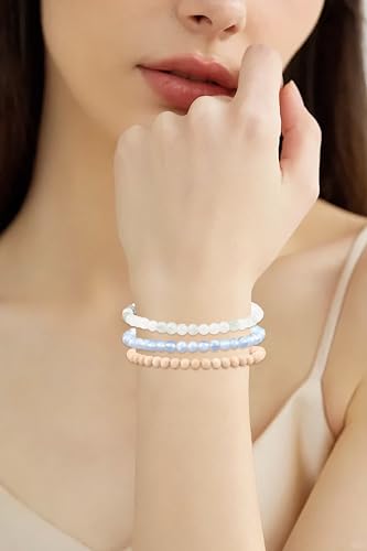 2/3-Pieces 4mm 6mm 8mm Natural Crystal Gemstone – Handmade Reiki Energy Healing Stretch Bracelets Jewelry for Yoga, Meditation, Unisex - color: 3 Pieces (Opalite&TianshanJade&WhiteFossilJasper), size: 4mm