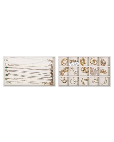 Stackable Jewelry Organizer Trays with Removable Dividers, 2-Tray Beige Jewelry Drawer Organizer Set for Earrings, Necklaces, Rings & Bracelets Gift for Her - size: 2 Layers