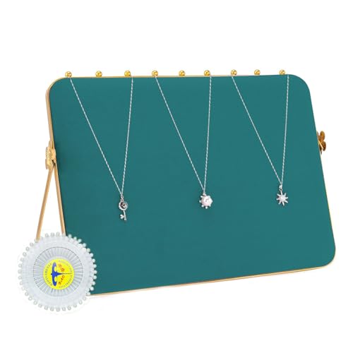 BBV Necklace Display Stands for Selling with Velvet, Large Metal Necklace Organizer Holder Stand Grey & Beige Gold for Craft Shows, Exhibidores, Vendors, Jewelry Display Stand (Malachite Green) - color: Malachite Green