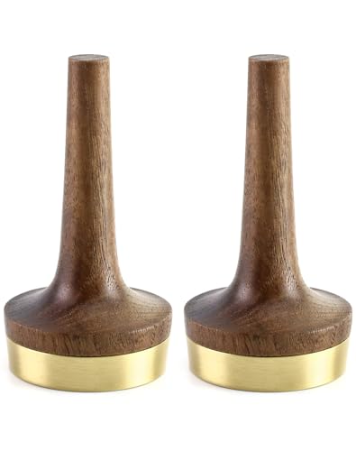 QWORK Wooden Ring Holder for Jewelry, 2 Pack Black Walnut Wood with Brass Stand Modern Display, Gift For Wedding & Anniversary - size: 2 Pcs
