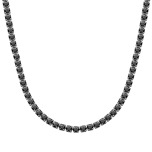 Richsteel Clear/Black 3mm Cubic Zirconia Tennis Chain Necklace for Women and Men 16/18 Inch Stainless Steel/Gold Plated Jewelry(with Gift Box) - style: 03-Steel-Black CZ