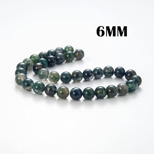 100Pcs Natural Stone Beads 6mm Moss Agate Round Gemstone Loose Beads with Elastic Bracelet String for Bracelets Necklace Jewelry Making - color: Moss Agate, size: 6mm