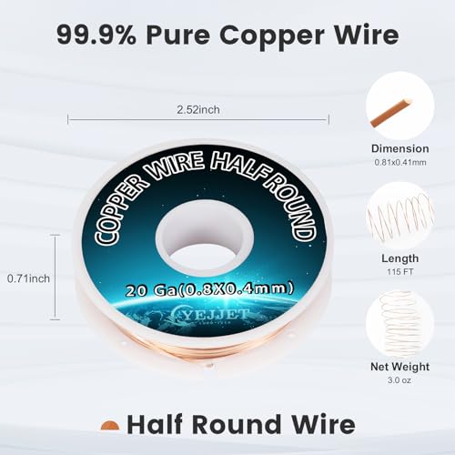 Extra Long 20 Gauge Copper Wire Half Round - 3.0 oz (115 Feet) Conductive Metal Wire for Model Making & Wire Wrapping - color: 20 Gauge 0.8*0.4 mm, size: 3 Oz Copper Wire