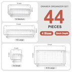 44 Pcs Makeup Drawer Organizer Set, 4 Sizes Versatile Vanity Drawer Organizer for Makeup, Non-Slip Desk Organizer Trays for Bathroom, Bedroom, Office, Fits Jewelry and Office Supplies - size: 44Pack