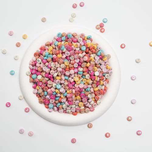 1000pcs 4x7mm Round Letter Beads Pink Acrylic with Silvery Letter Alphabet for Jewelry Making Friendship Bracelets (Pink Silvery) - color: pink silvery