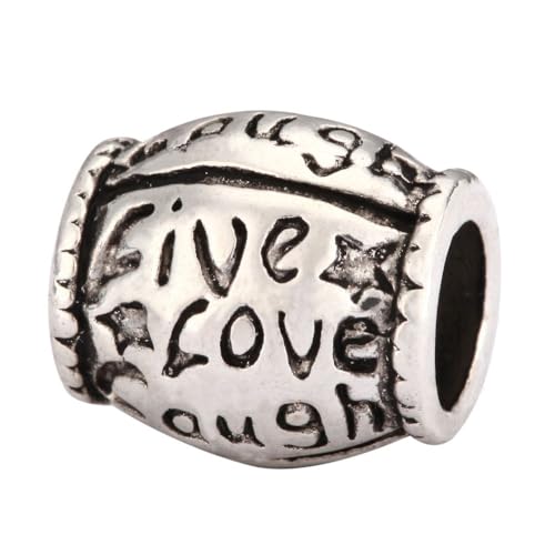 40pcs Live Love Laugh Large Hole Loose Beads (4.5mm Hole) Antique Silver Metal Spacer for DIY Craft Jewelry Making MEC-C9 - size: Live Love Laugh Bead