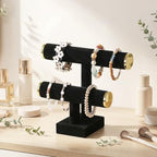 Coward 2 Tier Bracelet Holder Stand, Necklace Bangle Bracelet Watch Display Rack, Jewelry Hairband Scrunchie Organizer Storage Tower for Women (Black Velvet) - color: Black