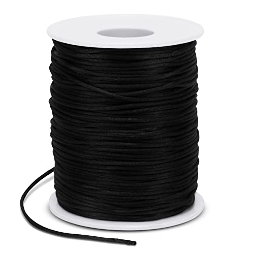 1.5mm Nylon Cord 328 Feet Satin Cord Nylon String for Bracelets, Bracelet Thread Bead String for Jewelry Making, Necklace, Chinese Knotting, Beading, DIY Crafts (Black) - color: Black, size: 1.5mm x 328 Feet