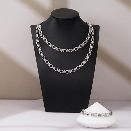 YOUBEIYEE 2 Meters Stainless Steel Jewelry Making Chains Oval Link Chains Bulk for Women Necklace DIY with Jewelry Accessories - color: Dumbbell Silver