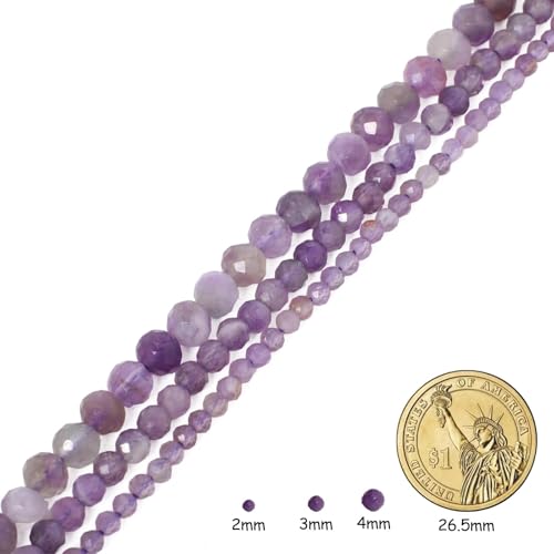 Natural Amethyst Beads, 2mm 180pcs Small Round Faceted Loose Gemstones for DIY Jewelry Making, Handmade Bracelet and Necklace Crafting, with Size Card - color: Amethyst, size: 2mm