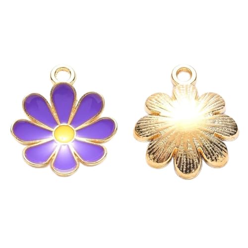 Beadthoven 100pcs Enamel Charms Cherry Blossom Daisy Flower Pendants Gold Plated Small Cute Bulk for Jewelry Making Bracelet Necklace Earrings Keychain DIY Accessories - color: Daisy*-Purple