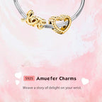 Mothers Day Birthday Number Love Family Friendship Graduation Auntie Grandma Dad Mom Charms for Pandora Bracelets Necklaces, Gifts Women, for Anniversary Valentines Christmas - style: Love and Heart Charm 14K Gold Plated