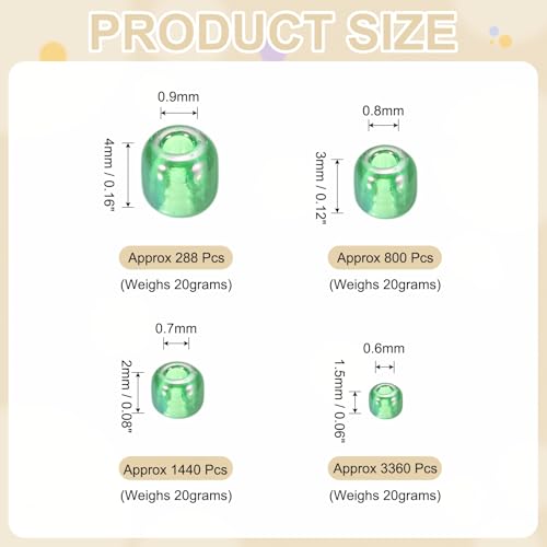 MECCANIXITY 15/0 11/0 8/0 6/0 Glass Seed Beads 1.5mm/2mm/3mm/4mm Loose Seed Beads for Jewelry Earring Bracelet Craft Making, 5888PCS, Green Series - color: Green Series