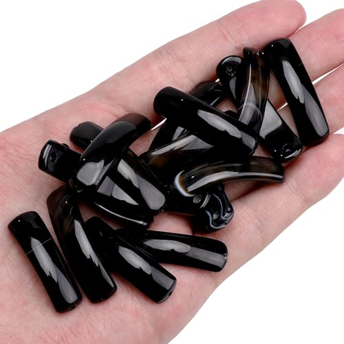 BEADIA Natural Curved Black Agate Stone Beads 36x10mm 4pcs for DIY Bracelet Jewelry Making - color: Black Agate