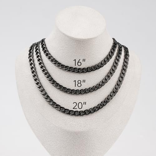 10PCS 16inch Stainless Steel Miami Cuban Chains Necklaces Hip Hop Punk Black Necklace Bulk Jewelry for Men and Women - color: Black 16", size: 1.8mm