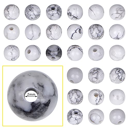 Bymitel 8mm Beads Big Hole 2.0mm Sized Original Natural Stone Beads Gemstone Round Loose Beads 45pcs Energy Healing Strand Loose Beads for DIY Jewelry Making Bracelets Anklets(8mm, White Howlite) - color: White Howlite, size: 8mm